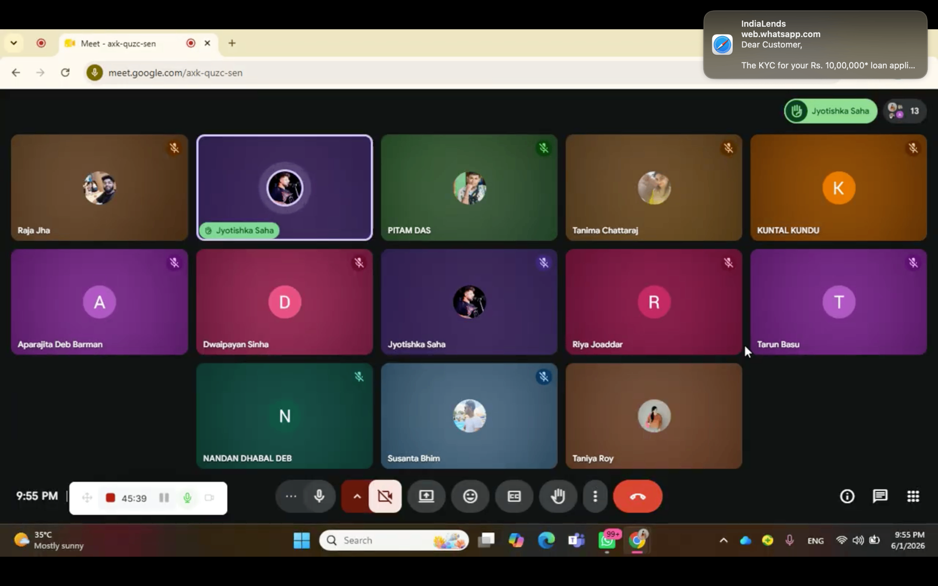 Live Google Meet class with Raja Jha and students
